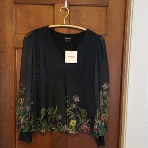 NWT Desigual Floral & Black Blouse